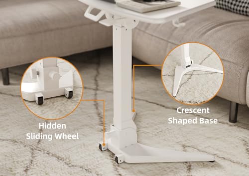 Image of Claiks Mobile Standing Desk, Portable Rolling Workstation With Wheels, Pneumatic Height Adjustable Sit-Stand With 90 Tiltable, Foldable Non-Slip Computer Stand, White