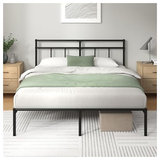 Zinus Elias Rete Matrimoniale 160x190 cm con Testiera in Metallo - Struttura Letto con Doghe in Metallo Incluse - Altezza 31 cm con Spazio Sottostante - Facile da Montare - Nero