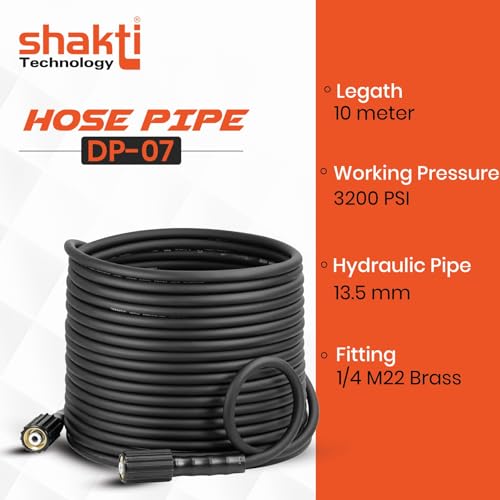 Image of Shakti Technology 10 Meter Hydrolic Pipe For Pressure Washer - Steel Braided Output Hydraulic Hose Pipe - 3200 PSI Pressure Washer Pipe - Suitable For M22 inch Brass Connector