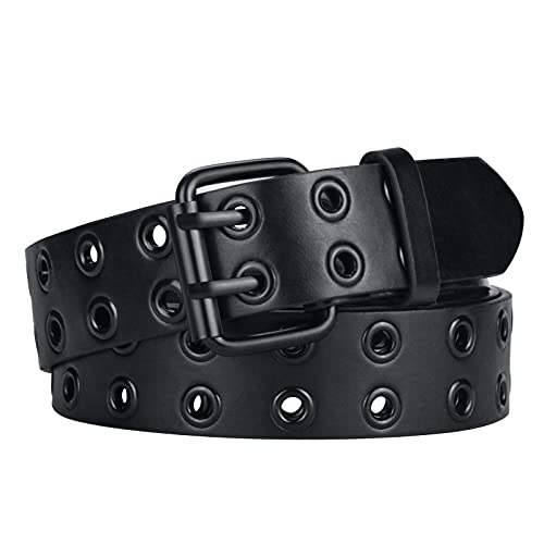 Studded Women Belt for Jeans， Double Gromment Goth Women Belt, 1.3in Wide