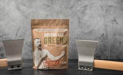 Image of MORNING MAN Greens Powder Decaf, Probiotic Superfood Smoothie Mix with Digestive Enzymes for Gut Health, 75+ Vitamins, 43 Real Whole Foods, Gluten Free, Vegan, Caffeine Free, Non GMO, 30 Servings