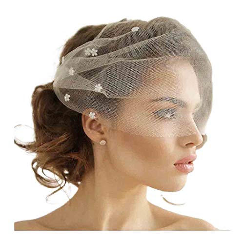 Olbye Bridal Wedding Birdcage Veil Short White Lace Veil with Comb Single Layer Veil Flower Rhinestone Birdcage Veil for Tea Party Fascinator Prom Wedding Veils