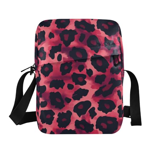 KLL Animal Skin Leopard Red Black mens messenger bag Vegan Leather mens shoulder bags crossbody Travel Ladies Shoulder Handbags