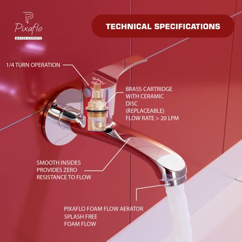 Image of Pixaflo Sting Brass Long Body Bib Cock Tap with Wall Flange (Pack of 1) (Chrome)