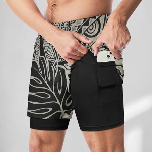 Polynesian Tattoo Hawaiian Fabric Mens Swim Trunks Quick Dry Beach Swimming Shorts with Compression Liner and Pocket2