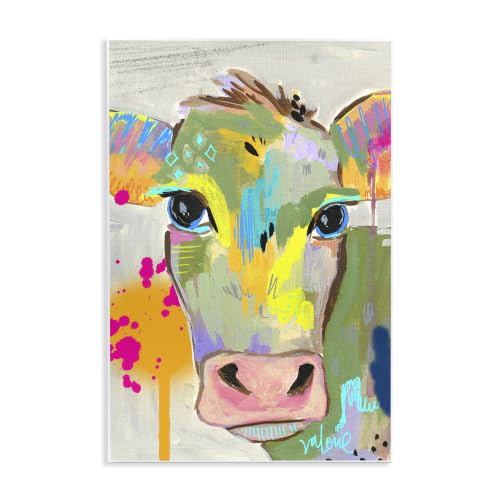 Stupell Industries Modern Paint Splatter Cow Cattle Vivid Design, Design by Valerie Wieners