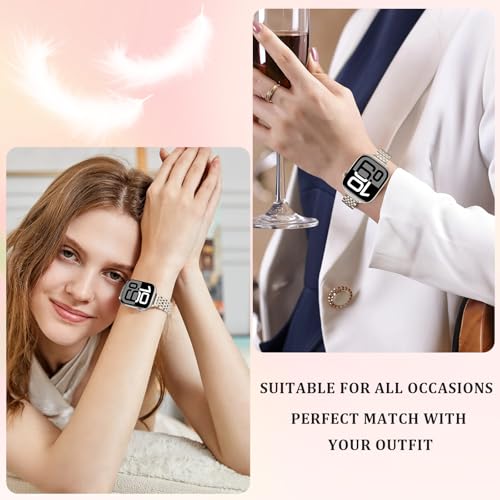 Image of Anlinser Metal Bands Compatible with Apple Watch Band for Women 49 /46 /45 /44 /42 /41 /40 /38mm, Thin Band Designed for iWatch Series 11 10 9 8 7 6 5 4-1 SE (42 /41 /40 /38mm, Starlight)