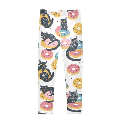 Cute Cat Donuts Girls Leggings Ultra Soft Compression Yoga Gym Pants for Kids 4-10T