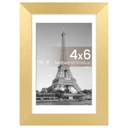 Image of upsimples 4x6 Picture Frame, Display Pictures 3.5x5 with Mat or 4 x 6 Without, Wall Hanging Photo Frames, Gold, 1 Pack