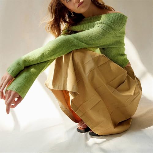 Image of Women Off The Shoulder Sweater Y2k Long Sleeve Boat Neck Knit Cropped Pullover Tops Fall Trendy Going Out Streetwear