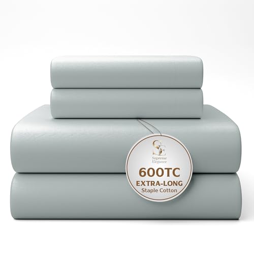 Image of 100% Cotton Queen Light Gray Sheets, 600-Thread-Count 4-Piece Sateen Weave Sheet Set, Ultra Soft & Silky, Wrinkle-Resistant, Low Pill, Low Shrink, With Elasticized Deep Pocket, Luxury Queen Bed Set