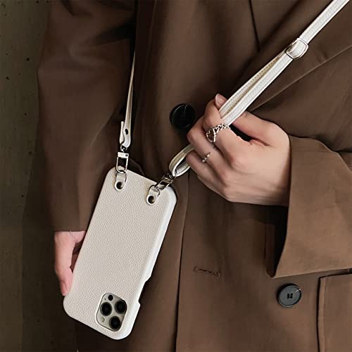 Coque iPhone SE 2022 cordon en cuir blanc et bandoulière amovible pour femme