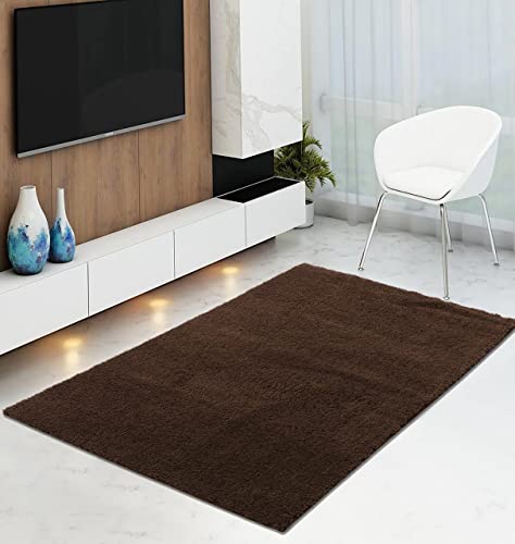 Image of Purav Light 2200 GSM Soft Fluffy Runner Mats (1.33 x 2 ft, Coffee)| Durable & Washable Bedside Runner for Bedroom, Mat for Bathroom, Living Room Floor Home Decoration with Anti Skid Backing