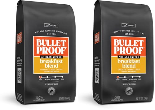 Bulletproof Breakfast Blend Light Roast Ground Coffee, 12 Ounces, Clean Coffee Tested for Toxins (Pack of 2)