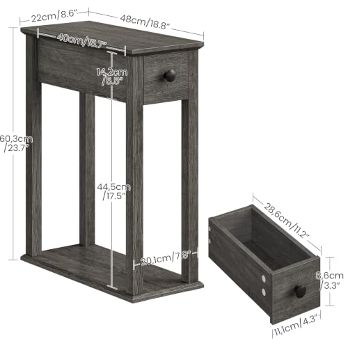 Image of CHOEZON Farmhouse End Table, 2-Tier Narrow Side Table with Drawer, Wooden Nightstand, for Small Space, Living Room, Bedroom