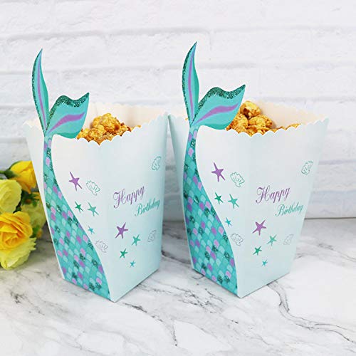 24 Pcs Popcorn Boxes Movie Theater Night Paper Popcorn Boxes Mermaid Popcorn Containers Boxes For Movie Night Movie Party Theme Theater Themed Decorations Or Carnival Party Circus,Mermaid #TOP26
