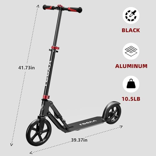 Adult Scooter - Folding, Adjustable Height, Big Wheels, Lightweight All-Aluminum Frame | Suitable for Teens 12+ | 265lbs Weight Limit
