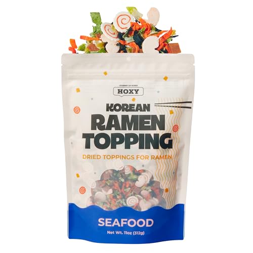 HOXY Korean Ramen Topping (Seafood Mix) 11oz Dried Topper for Noodles w/Narutomaki Imitation Shrimp Squid Flakes Seaweed Vegetables