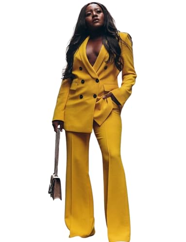 Costume deux pièces pour femme avec veste croisée double boutonnage et pantalon chic de bureau