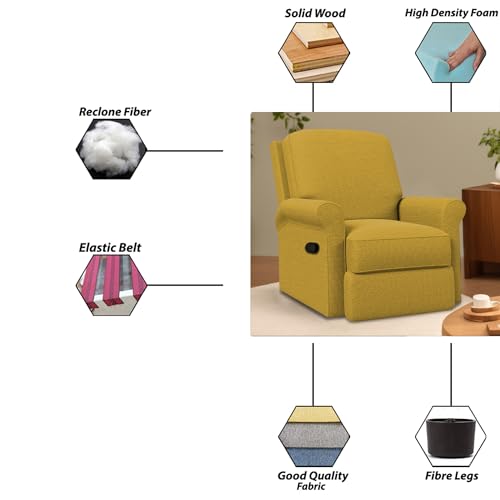 Image of CASALIVING Mersin Comfy Fabric Single Seater Recliner Chair, Recliner Sofa for Relaxing, Recliner Chair for Home Relax (Yellow) | Premium Fabric Sofa