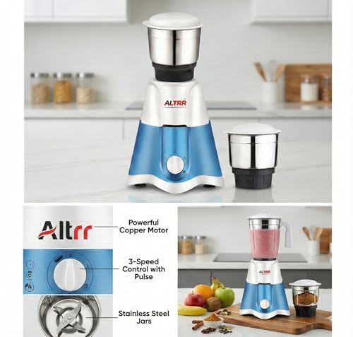 Image of 750W Mixer Grinder with 1x400 ml Stainless Steel Jar | High Power Turbo Motor | 3 Speed Control | ABS Body | Compact & Durable Kitchen Mixer
