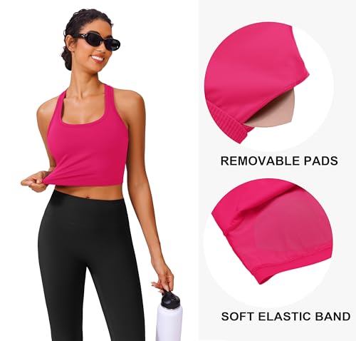 Image of PINSPARK Sports Bra Longline Racerback Tank Tops for Women Padded Workout Yoga Top