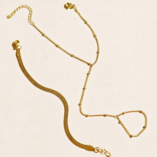 Stainless Steel Hand Chain Bracelet 18K Gold Plated Waterproof Ring Bracelet Hand Chain Adjustable Finger Ring Bracelets for Women Trendy Jewelry 6