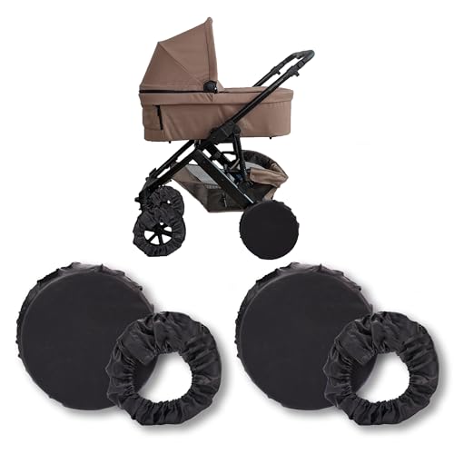 Zamboo Fundas Protectores de Ruedas para Cochecito | 4 Cubiertas Universales Impermeables para Rueda de Carrito Bebé | Antisuciedad para Casa y Coche | Lavables | Ajuste Seguro | Negro