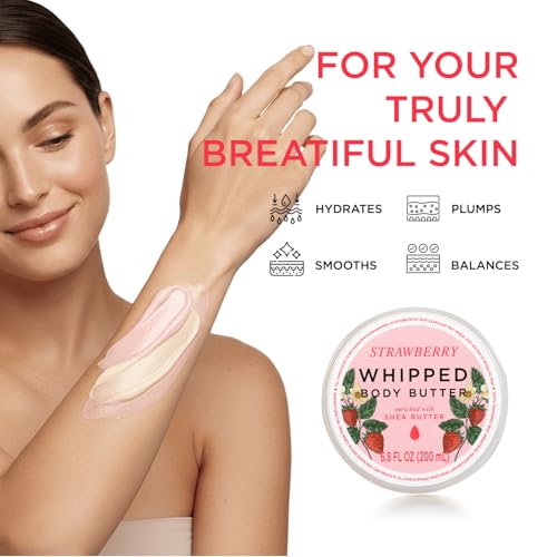 Image of Princess Belle Strawberry Whipped Shea Body Butter, Body Moisturizer for Dry Skin, Body Butter for Women Smell Good, Leaves Skin Feeling Moisturized and Soft-200ml(6.8 floz)