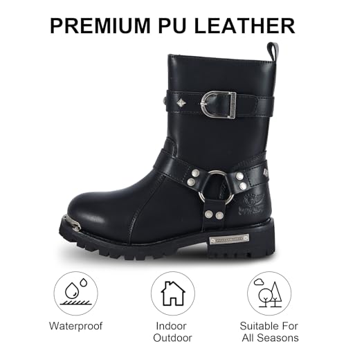 Women's Motorcycle Boots PU Leather Waterproof With Side Zipper For Motorbike Riding Work Outdoor2