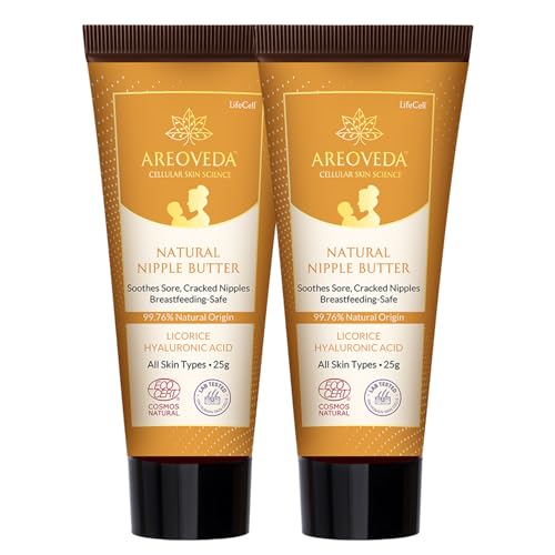 Image of AreoVeda Natural Nipple Butter (25 gm x 2) | Lanolin- Free Nipple Cream For New Moms | Soothes Sore & Dry Nipples| Turmeric & Ghee | No Wipe Off Needed | Breastfeeding Safe | Dermatologically Tested