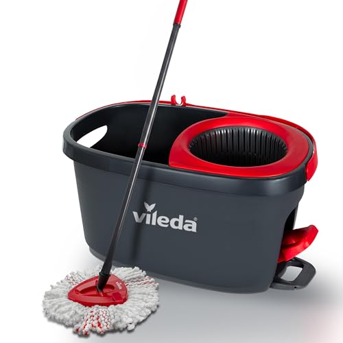 Vileda Turbo Set de Fregona con Cubo y Escurridor Giratorio Activado con Pedal | Palo telescópico de 65 a 131 cm | | Recambio de Microfibra | Limpieza Profunda con Menos Esfuerzo
