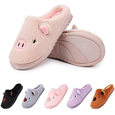 Womens Mens Cute Piggy Slippers Memory Foam Coral Fleece Slippers Slip on House Shoes Warm Cozy Indoor & Outdoor Non-Slip Sole Khaki Size 5-5.5 Cover