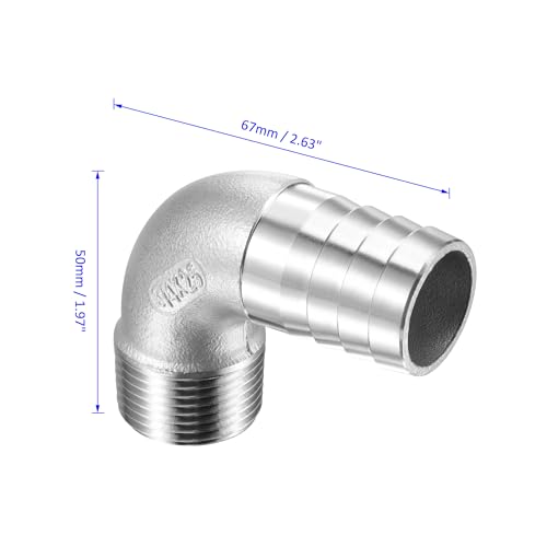 M METERXITY 2 Pack Hose Barb Fittings - 90 Degree Elbow Stainless Steel 25mm Pipe Connector Apply to Water Fuel (G3/4 Male Pipe) - Image 4