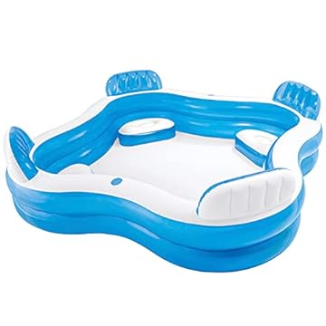 Intex 56475NP - Piscina Gonfiabile Family Quadrata, con Quattro Sedili, Vinile, Multicolore, 229x229x66 cm