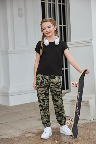 Image of Arshiner Girls Clothes 2 Piece Summer Outfits Drop Shoulder Top Pullover Sweatpants Jogger Set Sweatsuits Tracksuits 6-14Y