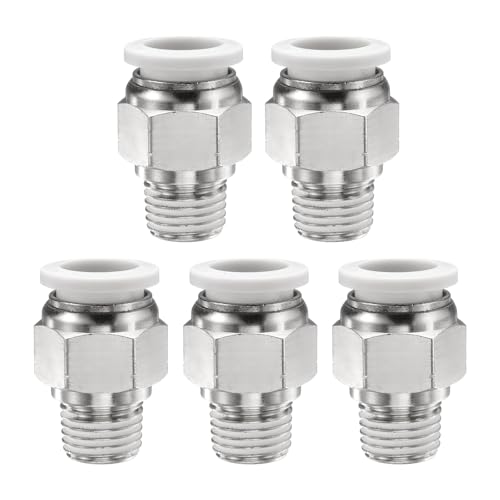 QUARKZMAN 5 Piezas De Acoplamiento Rápido De Unión Recta Macho 1/2' Tubo OD X 1/4' NPT Rosca Para Sistema De Frenos De Aire De Remolques De Camiones Semi, Color Blanco