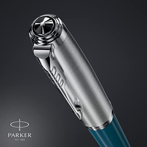 Image of Parker 51 Ballpoint Pen | Teal Blue Barrel with Chrome Trim | Medium Point with Black Ink Refill | Gift Box
