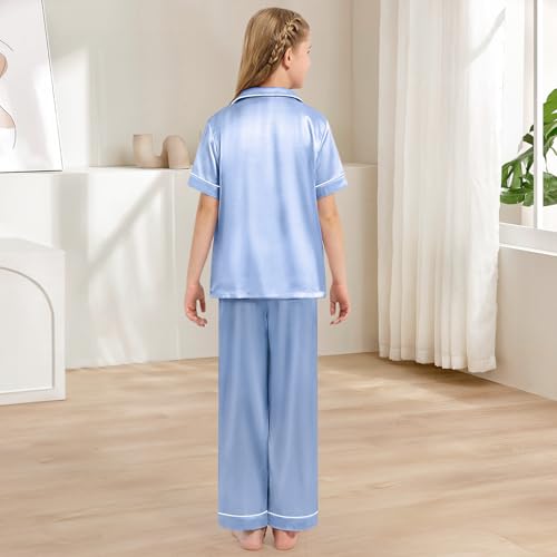 Weixinbuy Girls Pajamas Set Button Down Short Sleeve Pjs Satin Pajamas Sleepwear Lounge Set 3Pcs Pjs for Teen Kids Girls Boys3