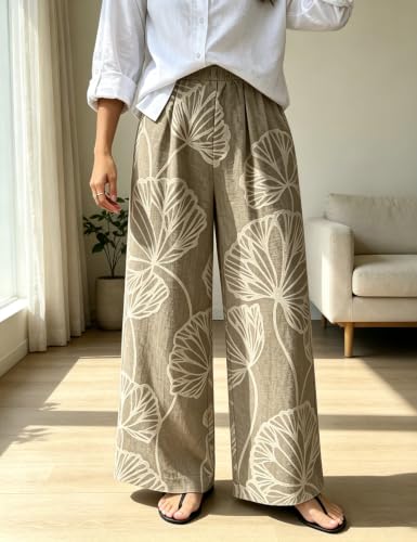 ZIRHYSTA Plus Size Wide Leg Palazzo Pants High Waisted Trousers,Khaki,5XL — view 2