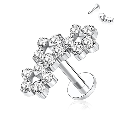 Titan Labret Ohrstecker Lippen Ohrstecker Flatback Ohrringe 16G Tragus Piercing Schmuck Ohrringe mit Innengewinde 8mm Monroe Medusa Helix Ohrstecker Silber Lappen Knorpel Conch Ohrringe mit Blume CZ