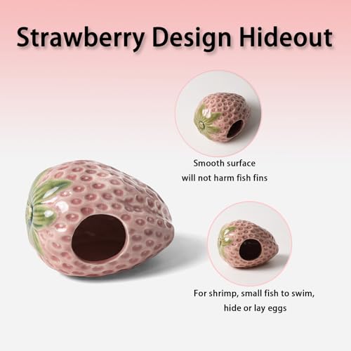 Image of Pink Aquarium Decor Ceramic Cute Strawberry Betta Fish Tank Cave