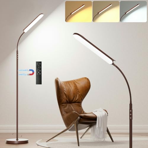 Image of Yikuneng Dimmable LED Floor Lamp, Super Bright Reading Lamps Floor Standing lamp with Remote & Touch Control, Stepless Dimming & 2700K-6500K Color Temperature, for Living Room Bedroom Office, Brown