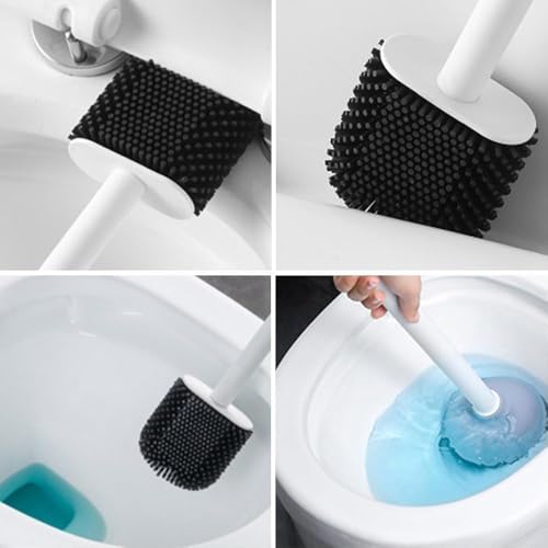 Image of VEZPAX Toilet Bowl Brush with Holder - Wall Mounted Silicone Flat Toilet Cleaner | Long Handle Bathroom Scrubber Tool(2 in 1 (2 Brush))
