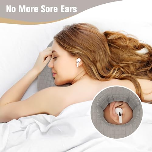Ear Piercing Pillow for Side Sleepers, Ear Pillows with Holes for Pain, Earring Inflammation Pressure Sores, Cotton Earring Pillow for CNH Side Sleepers