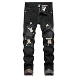 JUNBAOSS Men's Slim Fit Stretch Jeans Ripped Skinny Black Jeans for Men, Distressed Tapered Leg Fashion Comfort Flex Waist Jeans Multi Pockets Elastic Pencil Denim Jeans, Black 7806, Size 30