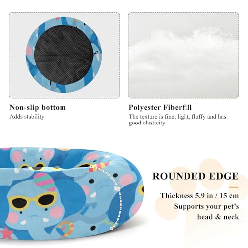 Lit pour chat bleu taille M rembourré et lavable avec éléphants animés