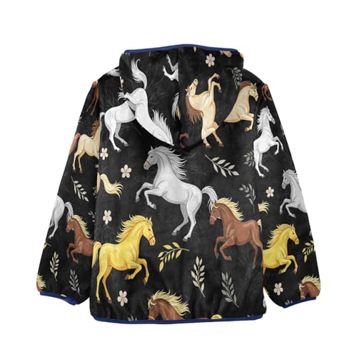 Horses Running on Black Toddler Fleece Jacket Girl Boys Hooded Fleece Jacket Coat Warm Outwear Zip-up 3-10T2