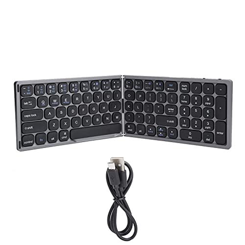 BTER Clavier Bluetooth Pliable, Clavier sans Fil Ultra Fin Portable Pleine Taille, Clavier Pliable de Poche Rechargeable USB avec Pavé Numérique Indépendant pour iOS, pour Android, pour Windows(Gris)