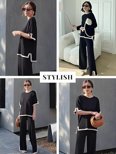Image of TYSORT Women Casual Summer co ords Set Track Suit Oversized Top Baggy Pant,Top and Pajama Set